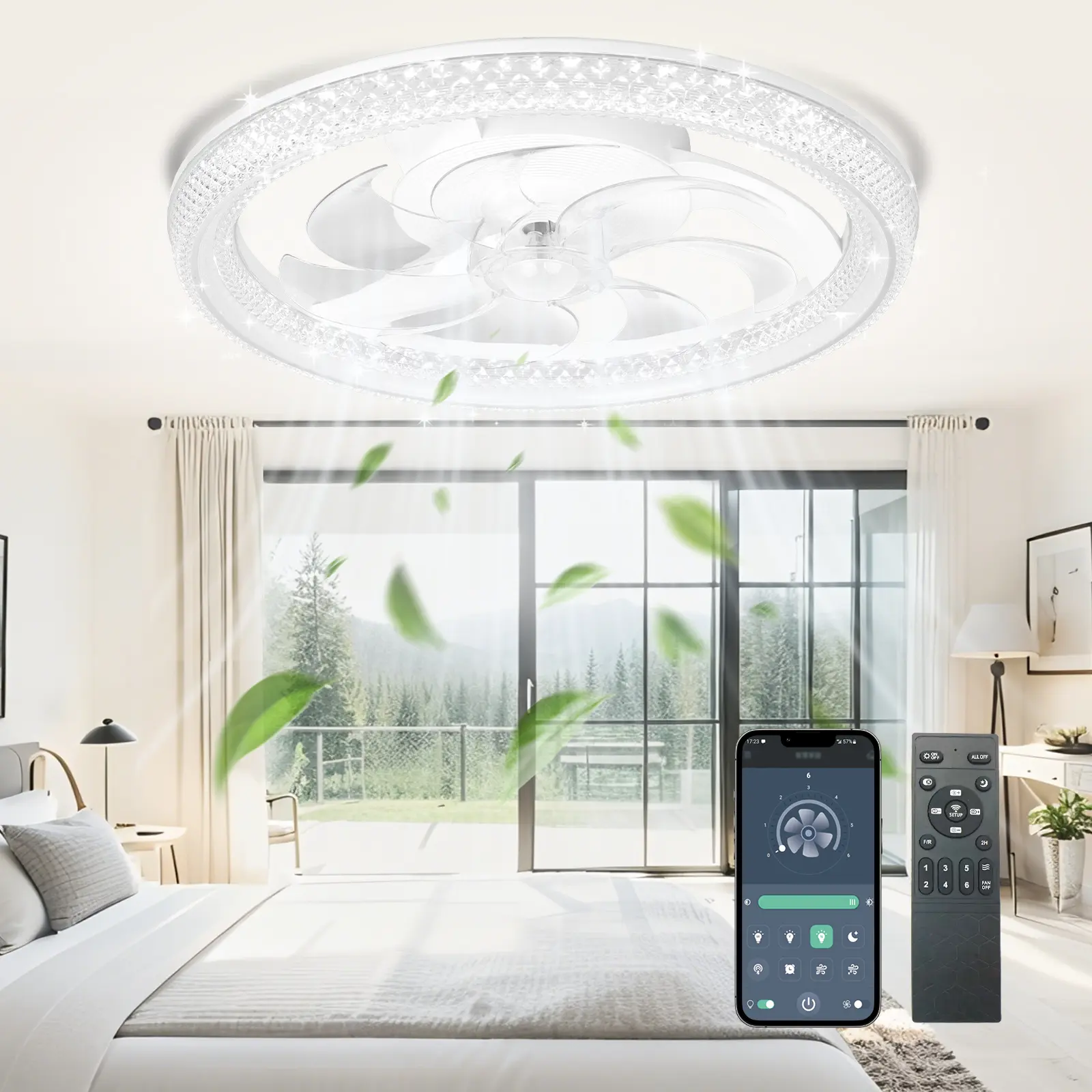 HYPERLITE Smart Ceiling Fan Lamp with LED Lights, Brushless Motor, 6-Speed Remote Control - Quiet, Dimmable, Energy-Efficient Metal Parts Flush Mount Fixture for Bedroom, Living Room Indoor Use (FallFreshness Dealsforyoudays)