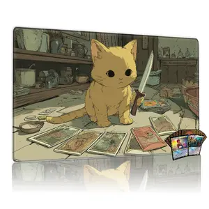 Magic Cat Warrior TCG MTG Game Mat - 12x24inch Non-Slip Gaming Mouse Pad for TCG/MTG Card Games, Ideal for Family Gathering & Party Use, Perfect Gift for Game Enthusiasts