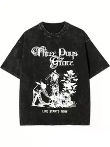 Men's three-day grace period dark slogan printed black short-sleeved T-shirt, retro washed pure cotton casual round neck regular version T-shirt, the fabric is soft and skin-friendly, comfortable and breathable, suitable for all seasons.