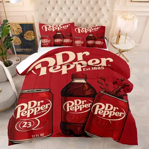Drink-Themed Comforter Set (Includes 1 Quilt & 1-2 Pillowcases), Dr Pepper Bedding, Perfect for Teenagers and Adults Bedroom Decor