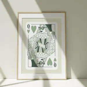 Queen Of Hearts Sage Green Wall Art Cool Room Decor Aesthetic Poster, Trendy Wall Art Green Bedroom, Poster Prints No Framed, Gifts For Him Her, Wall Decor, Wall Room Decor, Aesthetic Wall Decor, Gifts For Valentine's Day Birthday