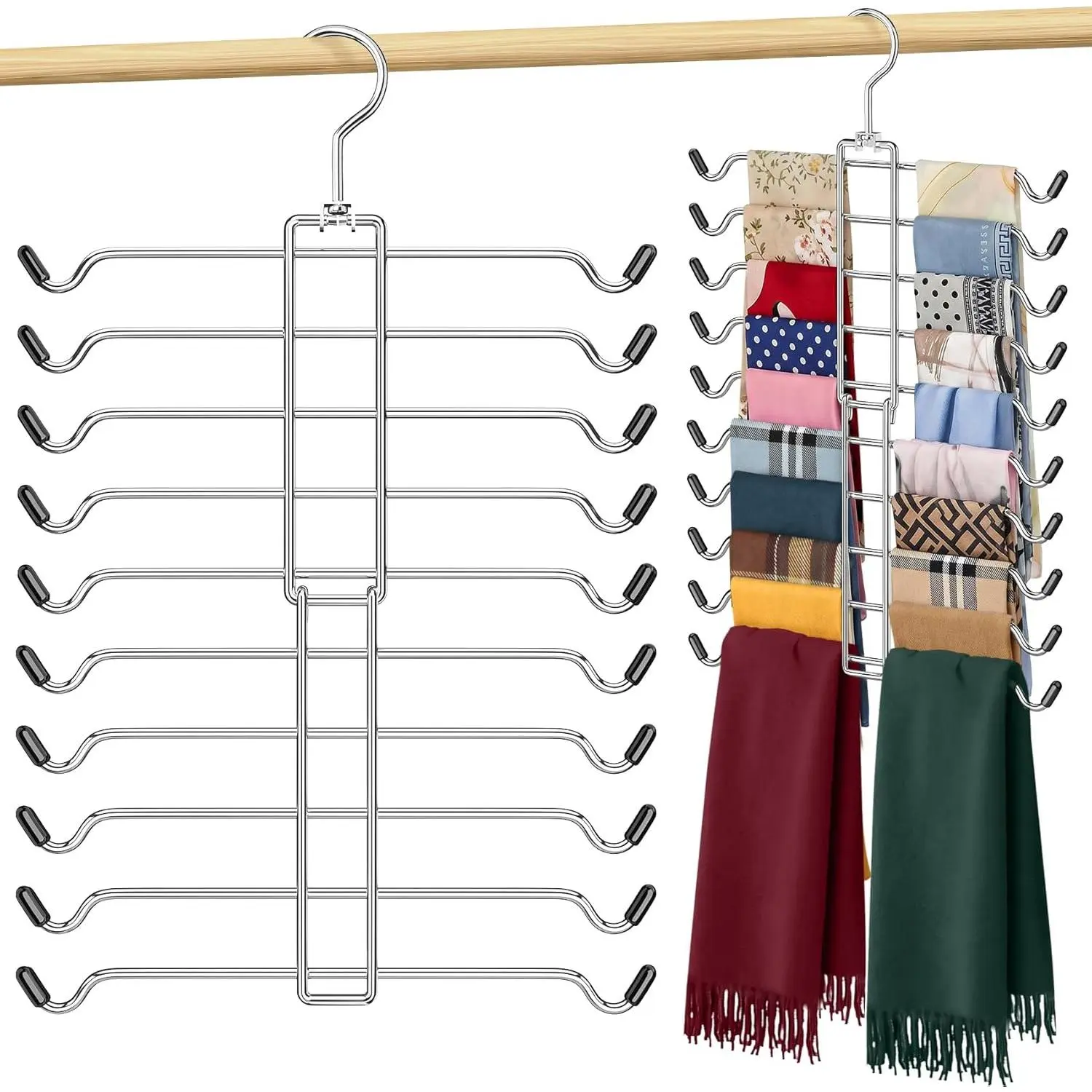 10 Tiers Scarf Organizer for Closet, 360? Swivel Scarf Hanger Hijab Holder Organizer Holds 30 Scarves Ties, Space Saving Hanger Closet Organizers and Storage for Shawl Belt Bra Tie Legging,