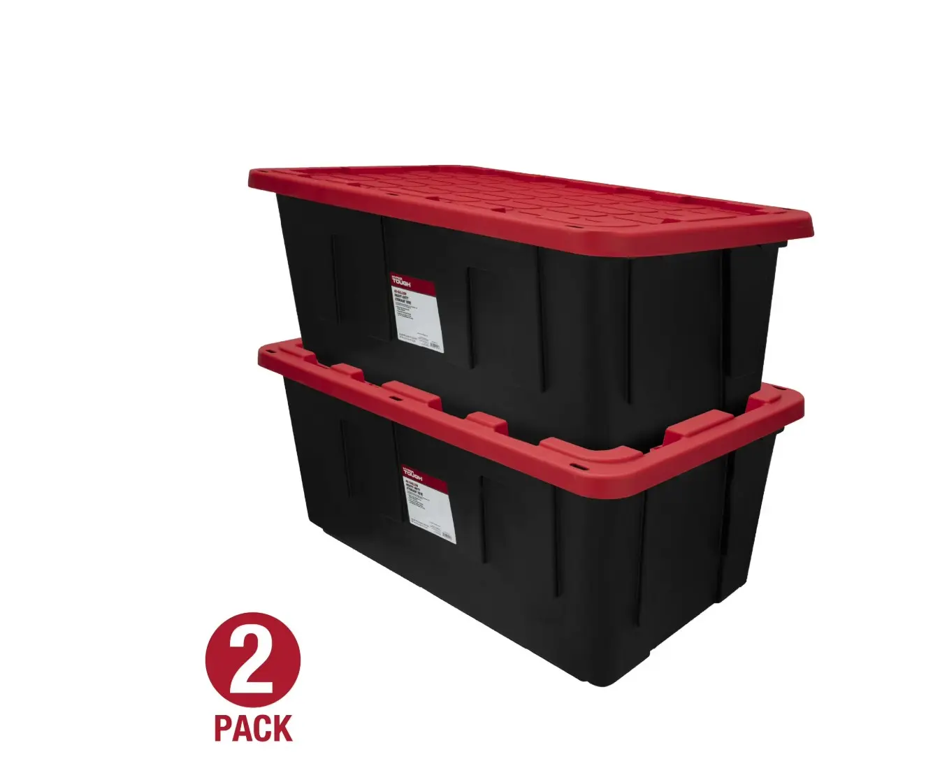 40 Gallon Storage Bin with Snap Lid, Pack of 2, Black and Red