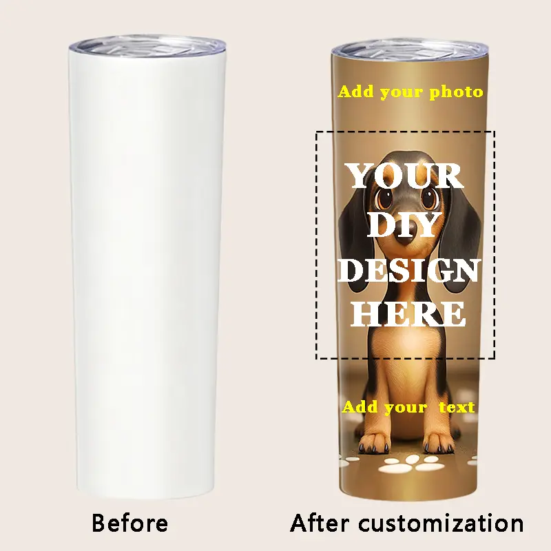 20oz Customizable Double-Layer Vacuum Flask, Portable Car Straight Cup with DIY Design Option for Coffee, Flasks
