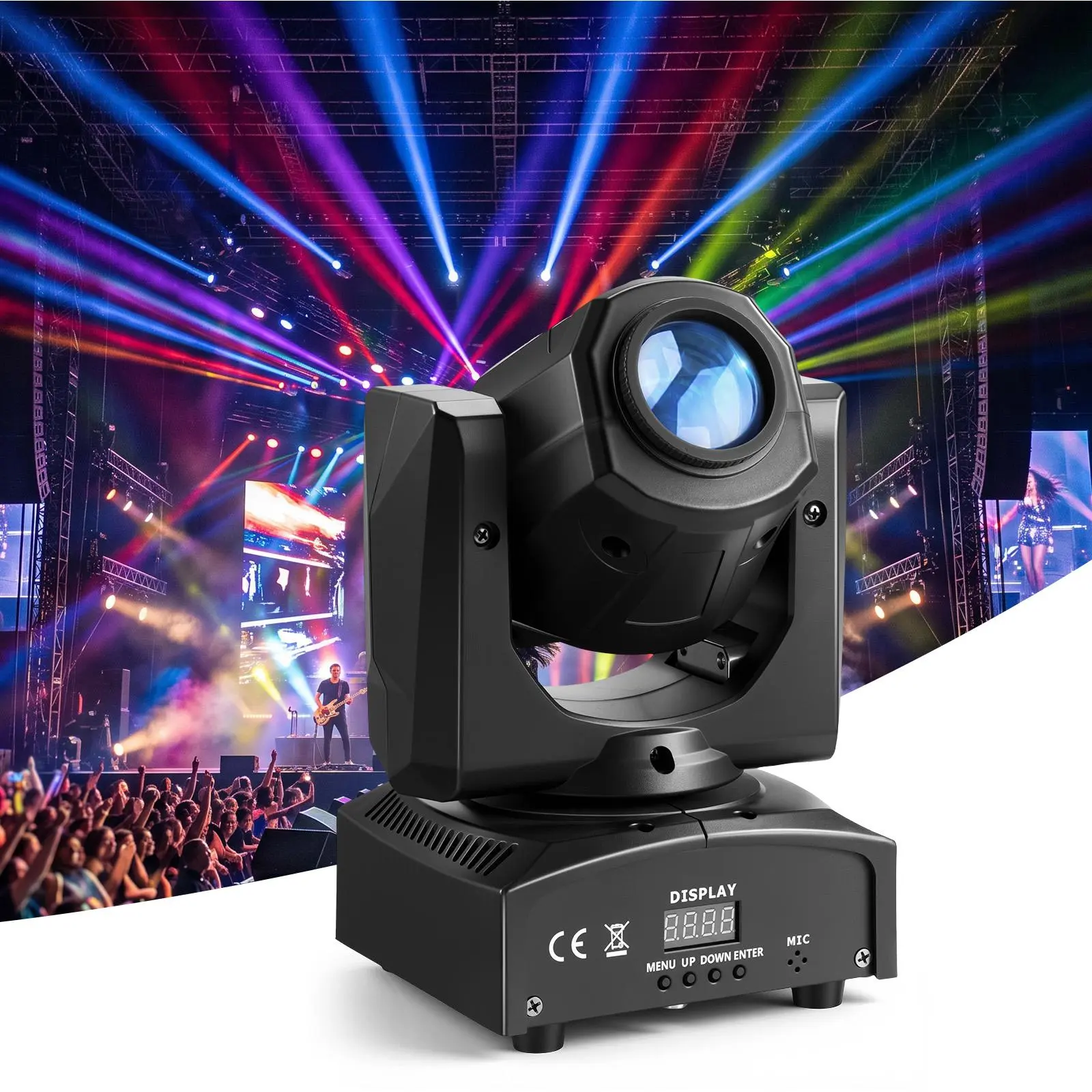 VEVOR 30W RGB LED Moving Head Light, 1 Pack Black Stage Light with 30w Power, 8 Gobos, 8 Colors, 540° Pan, 270° Tilt, DMX Control, Sound Activation for Weddings, Parties,toolupgrade