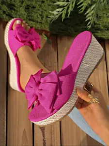 Women's Fashionable Bowknot Design Wedge Sandals, Bow Decor Sandals, Casual Comfortable Platform Sandals for Beach Vacation, All-match Commuter Shoes for Work & Daily Wear