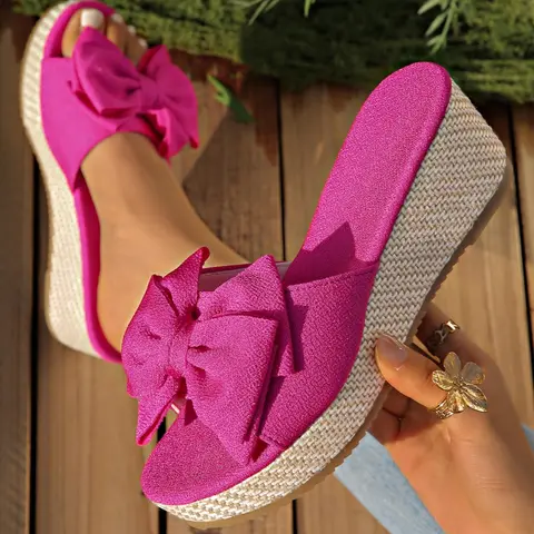 Women's Fashionable Bowknot Design Wedge Sandals, Bow Decor Sandals, Casual Comfortable Platform Sandals for Beach Vacation, Comfy Footwear Sandals, All-match Commuter Shoes for Work & Daily Wear, Chic Summer Footwear