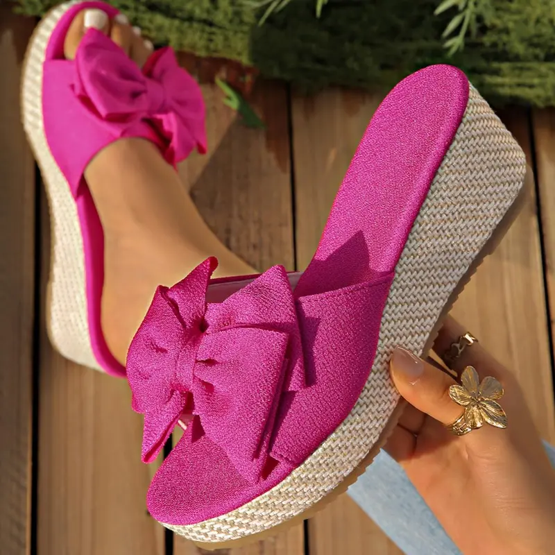 Women's Fashionable Bowknot Design Wedge Sandals, Bow Decor Sandals, Casual Comfortable Platform Sandals for Beach Vacation, Comfy Footwear Sandals, All-match Commuter Shoes for Work & Daily Wear, Chic Summer Footwear