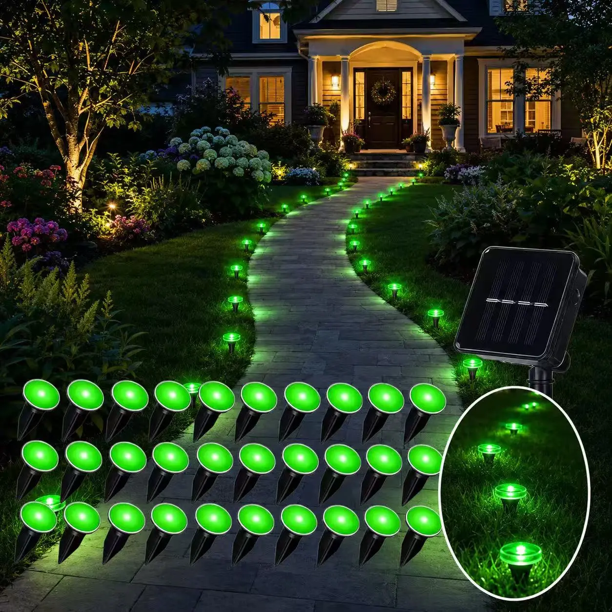30-Light Solar Ground Recessed Lights Outdoor String Lights IP44 Waterproof Landscape Decorative Lights for Courtyards, Steps, Pathways, and Lawns