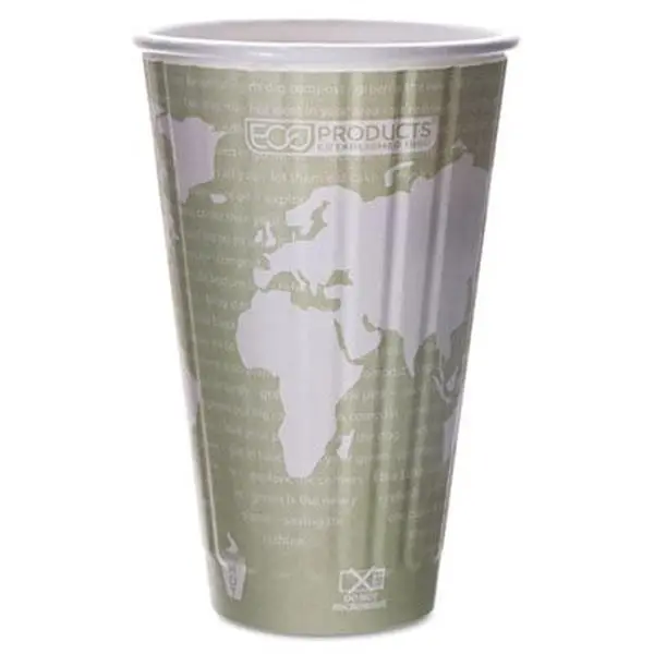 Eco-Products EP-BNHC16-WD World Art Insulated Compostable Hot Cups 16 oz. Light Green 600-Carton