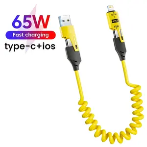 4 In 1 Retractable Phone Charging Cable, Multifunctional Super Fast Charging 65W USB A Type C To USB C/Lightning PD Cable, Fast Charging Cable for Home Office