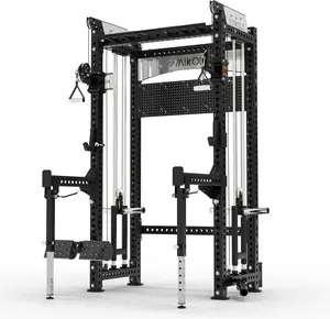 Mikolo Anubis-2.0 Smith Machine, 2000LBS Power Cage with LAT Pulldown&Cable Crossover, Multi-Function Trainer with Aluminum Pulley System for Fitness Home Gym