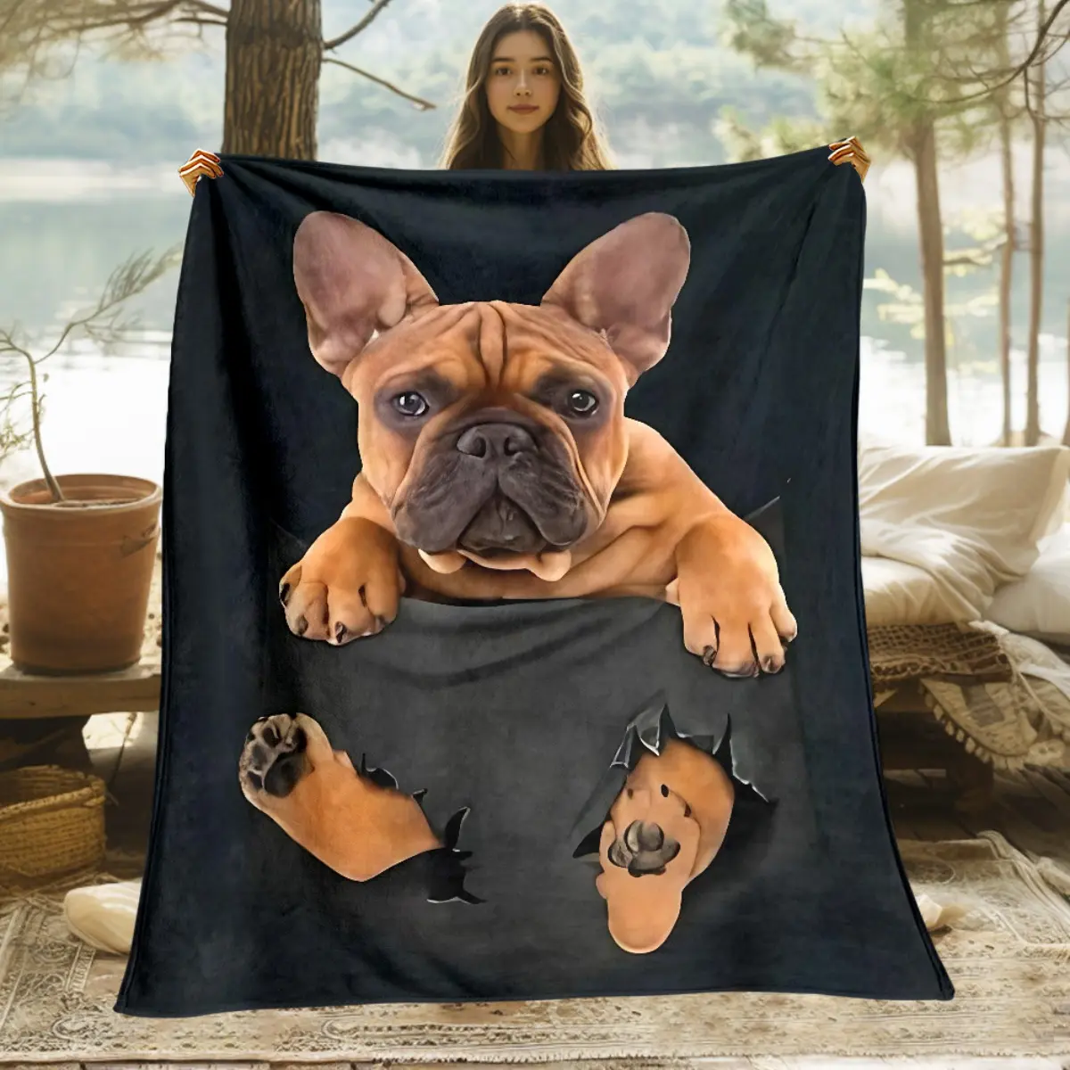 French Bulldog HD Printed Flannel Blanket Soft Warm 280GSM Material Ideal for Travel Camping Livingroom Couch Chair Bed