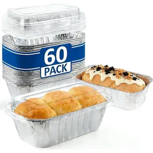 60 Pack 6"x3.5"x2" Disposable Aluminum Loaf Pans with Chear Lids, 1 lb Mini Foil Loaf Pans &,Small Aluminum Tin Foil Baking Pan for Cakes, Bread, Meat, Loaves