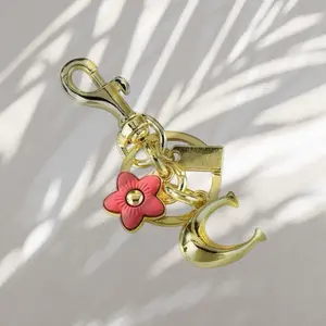 Floral Keychain with Pink Flower Charm and Gold Bell for Women's Accessories Alanhair23