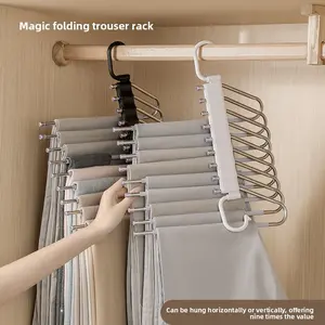 Stainless Steel Multi Layer Pants Hanger Home Multifunctional Foldable Wardrobe Trousers Storage Artifact No Trace Anti Slip Storage Rack