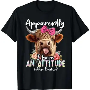 Women's Sarcasm Highland Cow T-Shirt, Short-Sleeve Round Neck Casual Streetwear Top