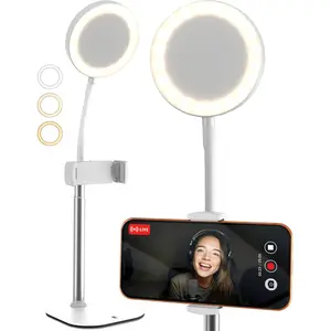 Phone Stand for Recording with Light for Desk - ChatStand Halo 9-13" Adjustable, Portable Ring Light Tripod,  Stand for Desk & Phone Holder for Video Recording, Filming, Zoom Calls (Frost White)