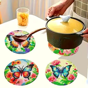 Colorful Butterfly Patterned Wooden Diamond Placemats Set, DIY Crystal Art Decorative Mats, Diamond Painting Coasters, Perfect for Holiday Decoration
