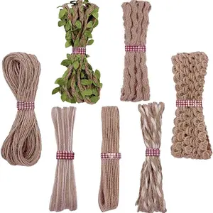 7 Rolls Jute Ribbons Burlap Ribbon Natural Jute Rope Decorative Jute Twisted String for Gift Wrapping Crafts Party Home Decoration (23.9 Yards)