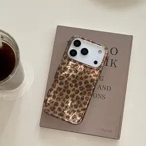 Fall/Winter Vintage Brown Leopard Print Amber Hawksbill Glacial Texture Glossy Protective Phone Case Casing Cover Protector Suitable for iPhone 17 Pro 13 14 15 16 Pro Max Accessories