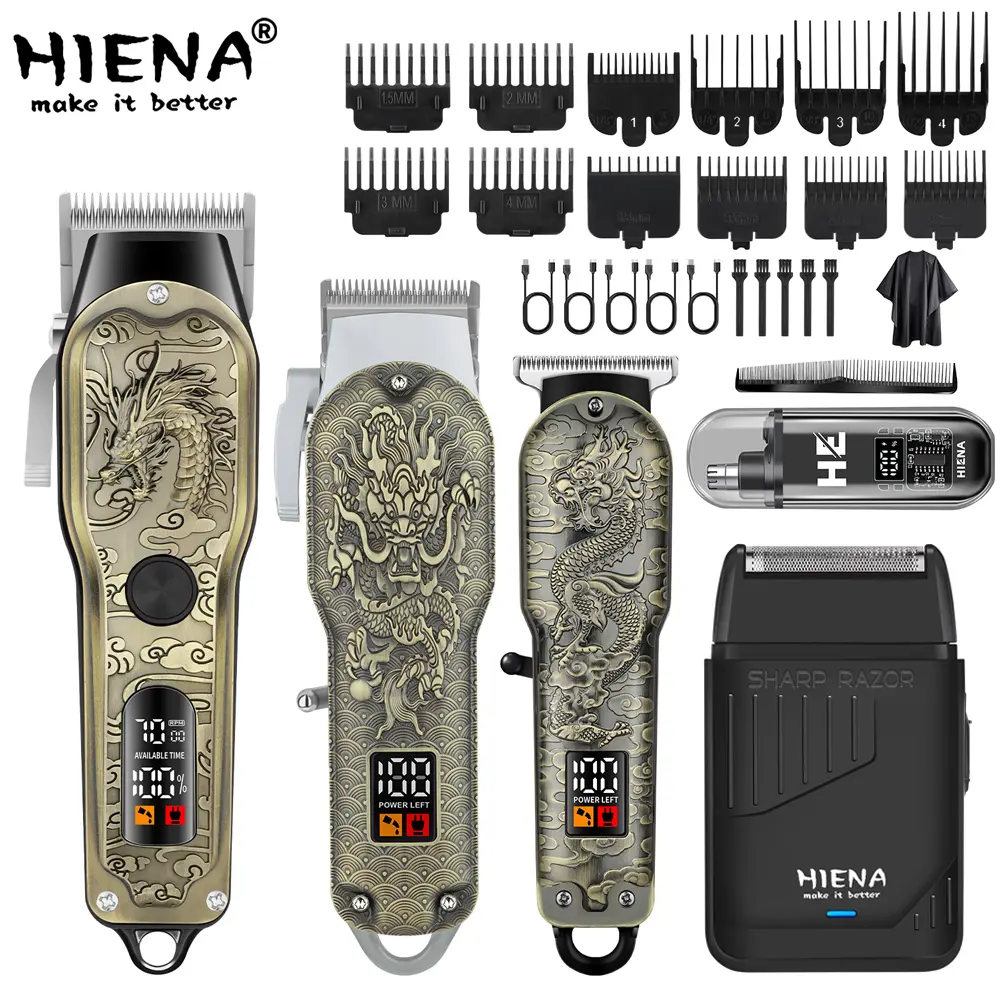 Dragon Edition Premium 5-Piece Men‘s Professional Hair Clipper Set, Vintage Dragon Engraving Design with Full Comb Accessories, Suitable for Home and Salon Use, A Tasteful Gift Choice for Men