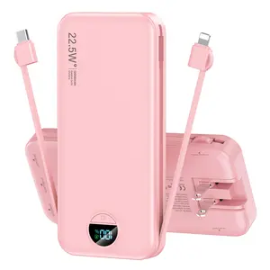 Diamuar 12000mAh Ultra-Thin Power Bank with Built-in Dual Cables, QC3.0 Fast Charging via Type-C, Compact & Portable for Travel, Camping, On-The-Go Phone Smartphone