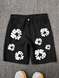 Men's Ditsy Floral Print Denim Shorts, Loose Casual Comfy Jean Shorts for Summer, Fashion Men's Bottoms for Daily Wear, Cotton, Casual Relaxed Shorts