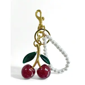 2pcs Purple Simulated Resin Fruit Keychain Cute Portable Bag Charm Strawberry Cherry Accessories Purse Pendant Y2K