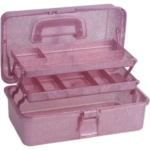 3-Tier Stackable Storage Organizer Box Portable Multi-Use Tackle Box for Art Supplies, Makeup & Sewing Kits Durable Design w/Adjustable Compartments (Pink&Red)