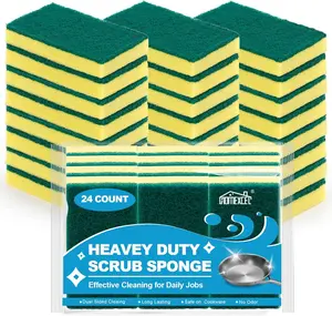 Heavy Duty Scrub Sponges Kitchen 24 Count, Sponges for Cleaning Kitchen and Household, Dish Sponges for Washing Dishes, Pots and Pans Pack Absorbent