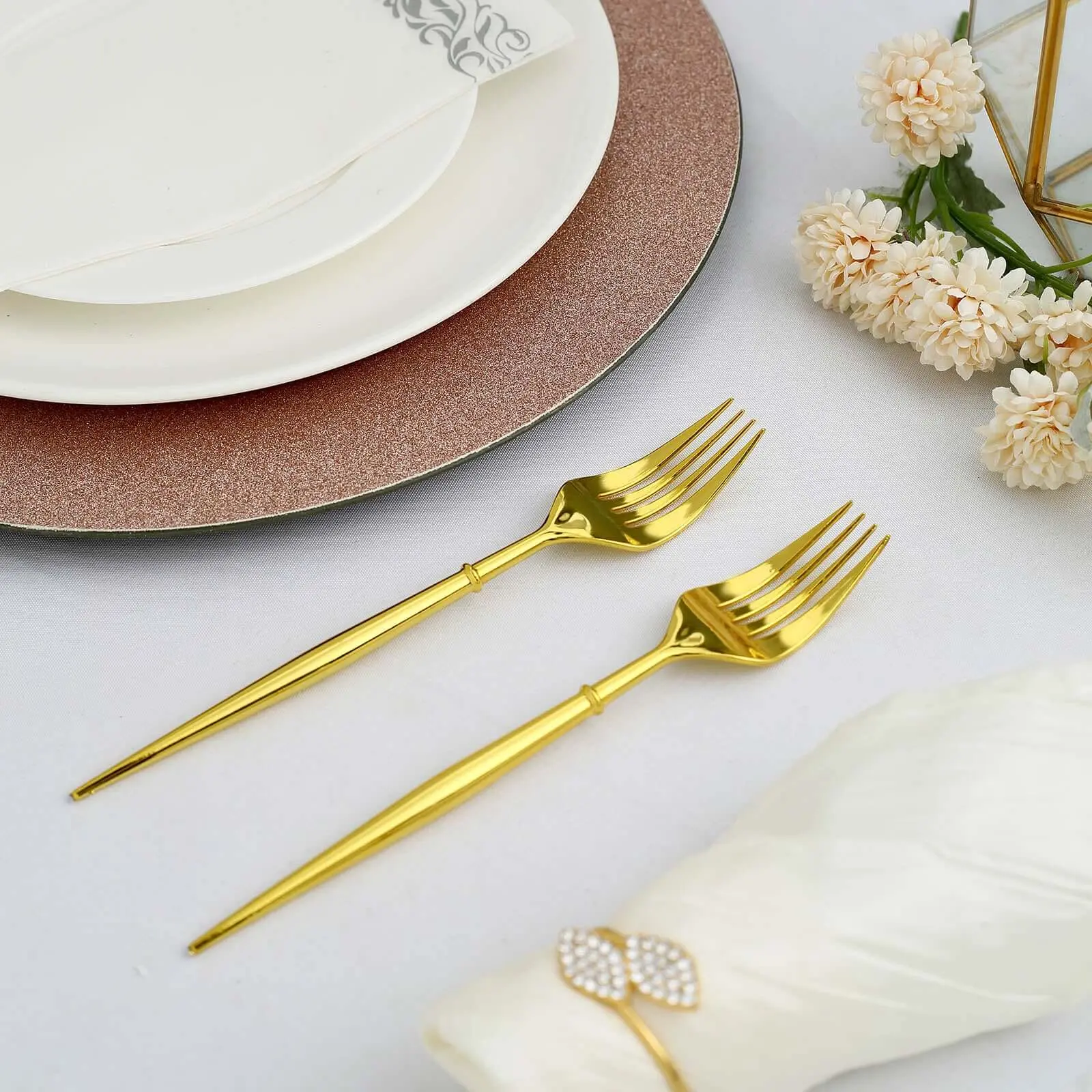 24-Pack Gold Plastic Forks - 8" Premium Heavy Duty Disposable Flatware for Party Supplies, Home & Festive Tableware