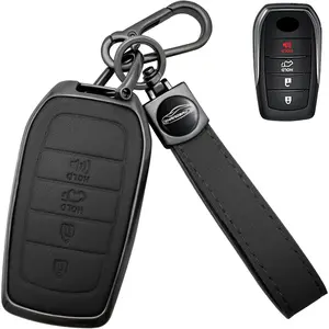 for Toyota Key Fob Coverwith Leather zinc Alloy Keychains,for 2022-2024 2025 Toyota Tundra, for 2023-2025 Sequoia,for Camry 2025, for 2024 Grand Highlander,for 2024 Tacoma(Black)