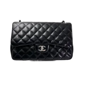 Pre-owned CHANEL Lambskin Shoulder Bags Classic Flap Black Quilted Jumbo Flap Bag With Gold Buckle(19***91) CC1956