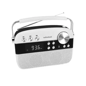 RadioShack AM/FM 2-Band Vintage Radio with Bluetooth USB TF Ports White 1202267 Compact Portable Audio Speaker