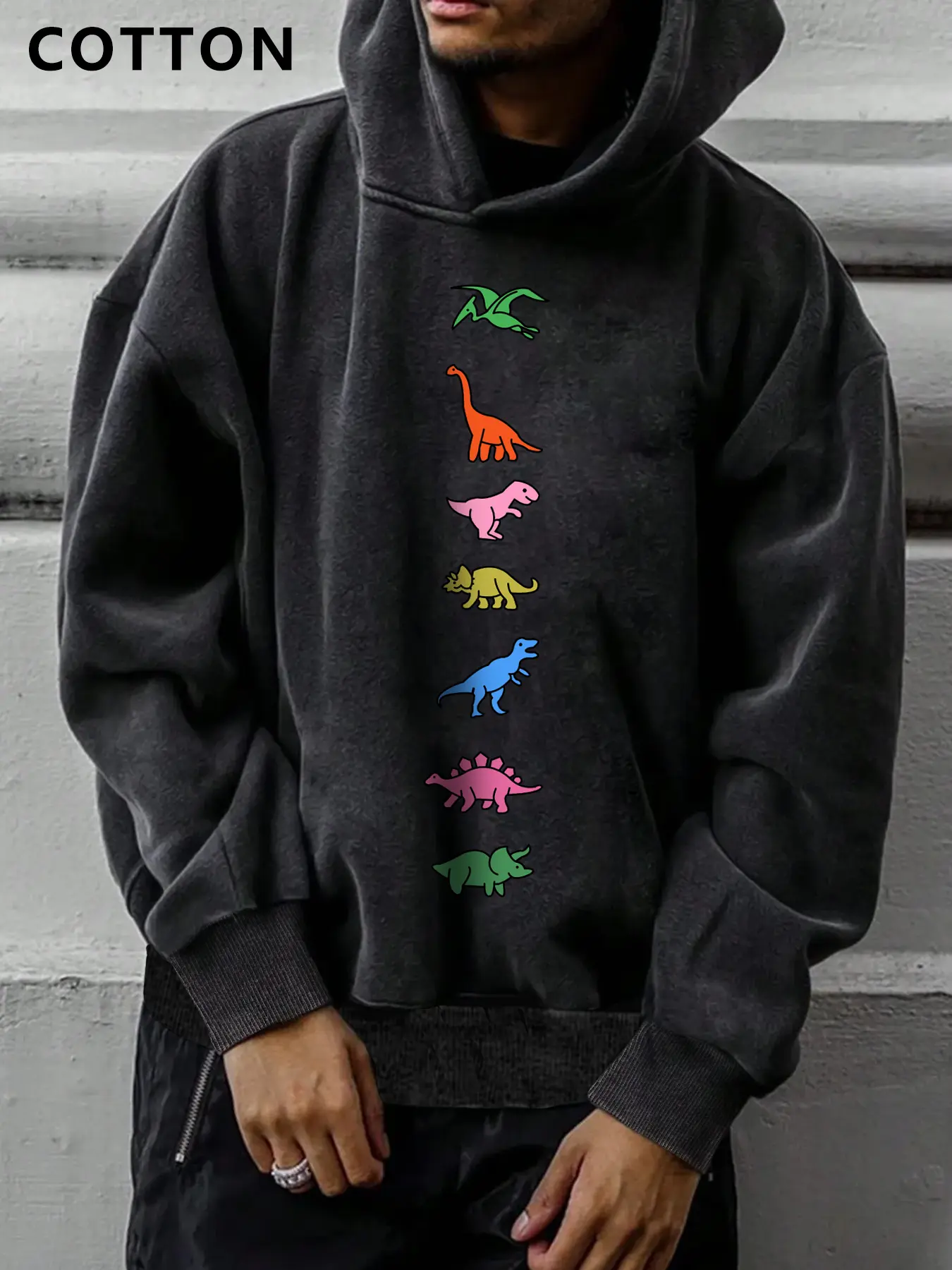 TikMen Men's Cotton Hooded Sweatshirt, Spring & Fall Casual Fashion Jacket, Comfortable Fabric, Cute Print, Cartoon Print Sweatshirt, Ideal for Sports and Daily Wear