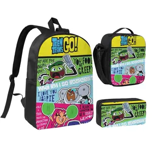 3pcs Teen titans Backpack Set Teen titans go Outdoor Daypack with Insulated Lunch Bag & Pencil Pouch Teen titans go! Ultra Lightweight Backpack for Camping, Picnic, Daily Commute, School & Office Perfect Birthday, Holiday & Back to School Gift
