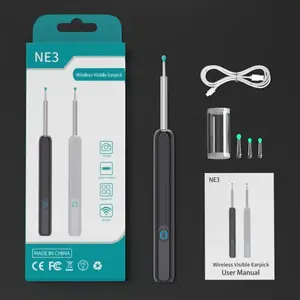 NE3 Ear Cleaner High Precision Ear Wax Removal Tool with Camera LED Light Wireless Otoscope Smart Ear Cleaning Kit, Black