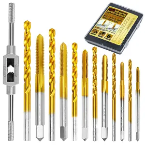 12Pcs Metric Drill and Tap Set with 1Pc Tap Wrench, M2 HSS Thread Tap Set from M2 to M6, Combination of Drill and Tap Set for Metal,with Box