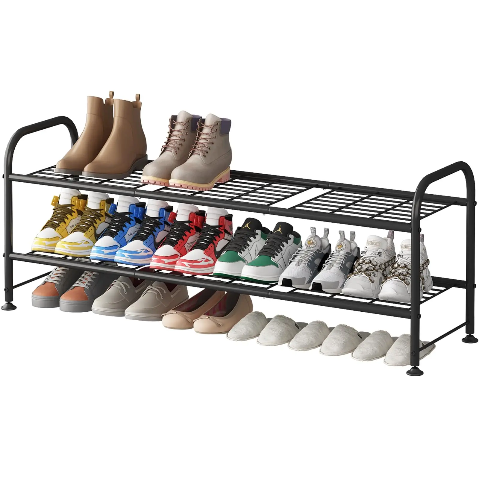 2-Tier Rectangle Metal Shoe Storage Rack, Freestanding Shoe Storage Organizers with Adjustable Legs, Assembly Required Father’s Day Gift for Dorm Room, Closet Large-Capacity Organizer