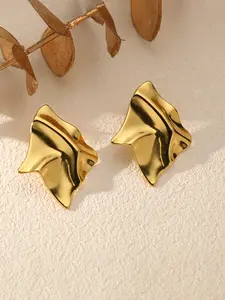 1Pair Stainless Steel Golden Irregular Stud Earrings Fashion Waterproof Ear Jewelry For Women Girl Gift Party Wedding