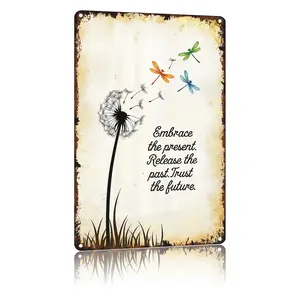Vintage Dandelion & Dragonflies Inspirational Quote Sign Poster Funny Metal Sign Aluminum 8x12inch For Bathroom Bedroom Living Room Wall Decor