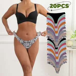 Ladies Invisible Bikini Briefs 20PCS Soft Polyester Seamless Silhouette Low Waist High Elastic Thong Bikinis for Yoga & Sports Wear Comfortable Breathable No-Line Design Swim Bodysuit Set Summer Swimsuits - Panties, Womenswear High Waisted Swimwear