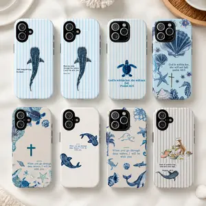 Couple Style Isaiah 43:2 Whale Shark Phone Case for Christian – Coastal Blue Stripe Ocean Aesthetic Phone Cover  – Durable Shockproof Cover for iPhone 17 16 15 14 13 12 11 Pro Max Plus & Samsung Galaxy S26 S25 S24 S23 Ultra For Boys & Girls