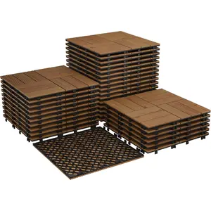 33 Pack Acacia Wood Deck Tiles Interlocking, 12" x 12" (32 Sq ft Total Coverage), Non-Slip Water-Resistant Flooring for Outdoor Patio, Balcony, Poolside-DIY, Indoor & Outdoor Use,Brown