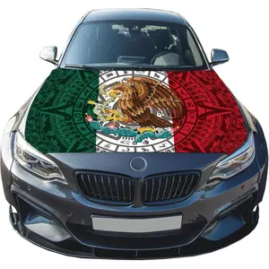 Mexico Flag Car Hood Cover Stretch Polyester Protector 4X5 Ft Automotive Hood Covers for Saloon SUV Pickup