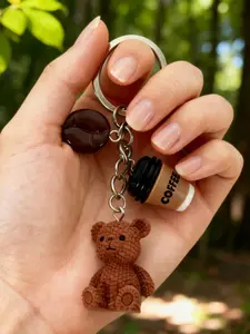 Mini Teddy Bear Coffee Charm Keychain, Animal Pattern Keychain With Metal Ring Closure - Valentine's Day, Party, Birthday, Coffee Enthusiast Gift, Mini Teddy Bear Bag Pendant, Backpack & Notebook Decoration, Key Pendant