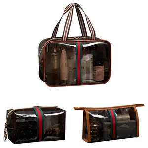 【3PCS】Multi-Functional Combination New Retro Vintage Vanity Bag, Makeup Organizer for Women, Ladies Travle Storage Case, Transparent Toiletry Bag, Portable Skincare Storage Case (Brown)
