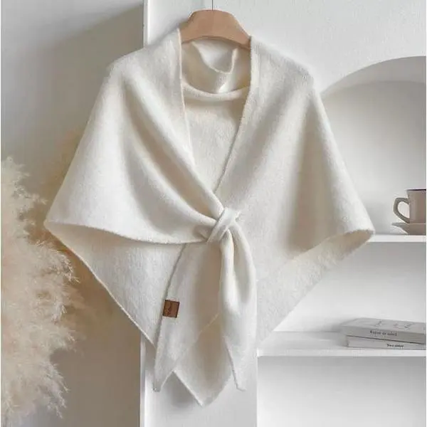 Women's Versatile Chic Knitted Shawls Scarf Solid Color Triangle Poncho Knit Lightweight Spring Fall Wraps, textured elegance, cozy refinement, knit sophistication, versatile piece