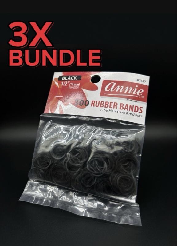 Annie 3X Bundle Deal - 900 Premium Black Rubber Bands 14mm Diameter Salon-Quality No-Slip No-Snag No-Breakage Ideal for Ponytails Braids Buns & More
